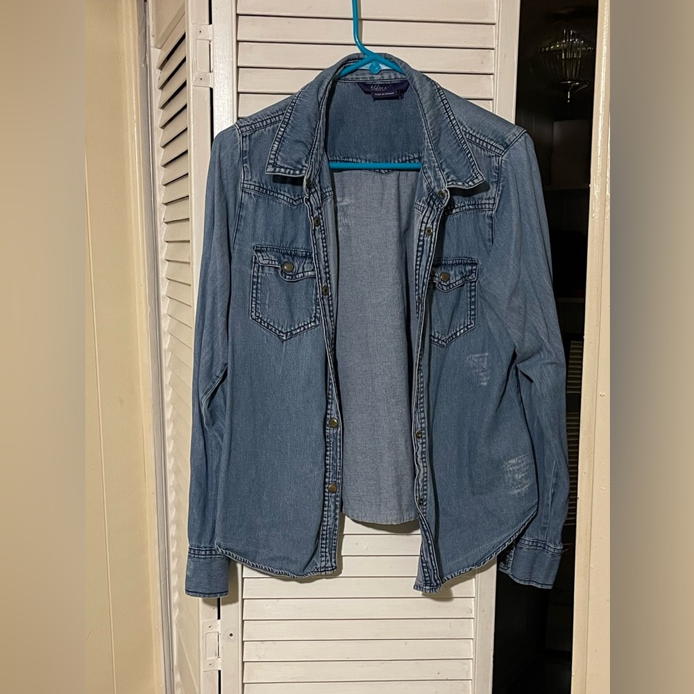 Miley Cyrus Max Azaria Faux Denim Shirt